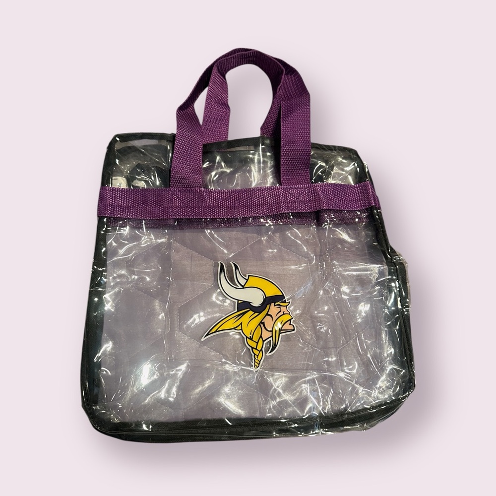 Clear Minnesota Vikings Football Tote Bag with Purple Handles